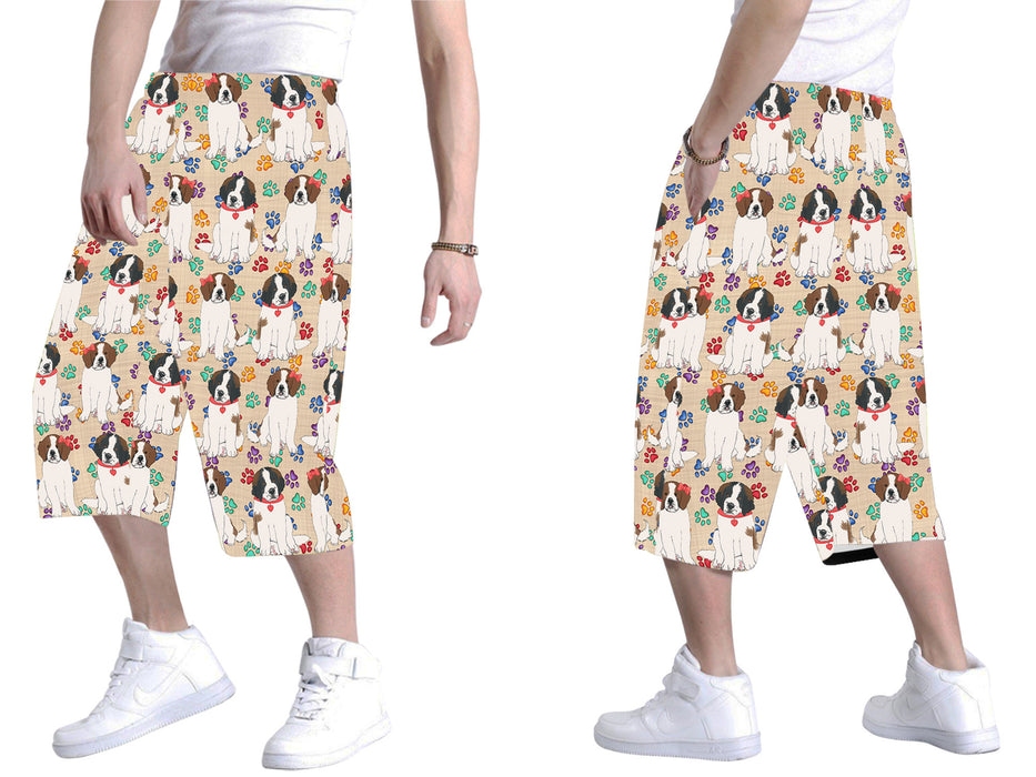 Rainbow Paw Print Saint Bernard Dogs Red All Over Print Men's Baggy Shorts