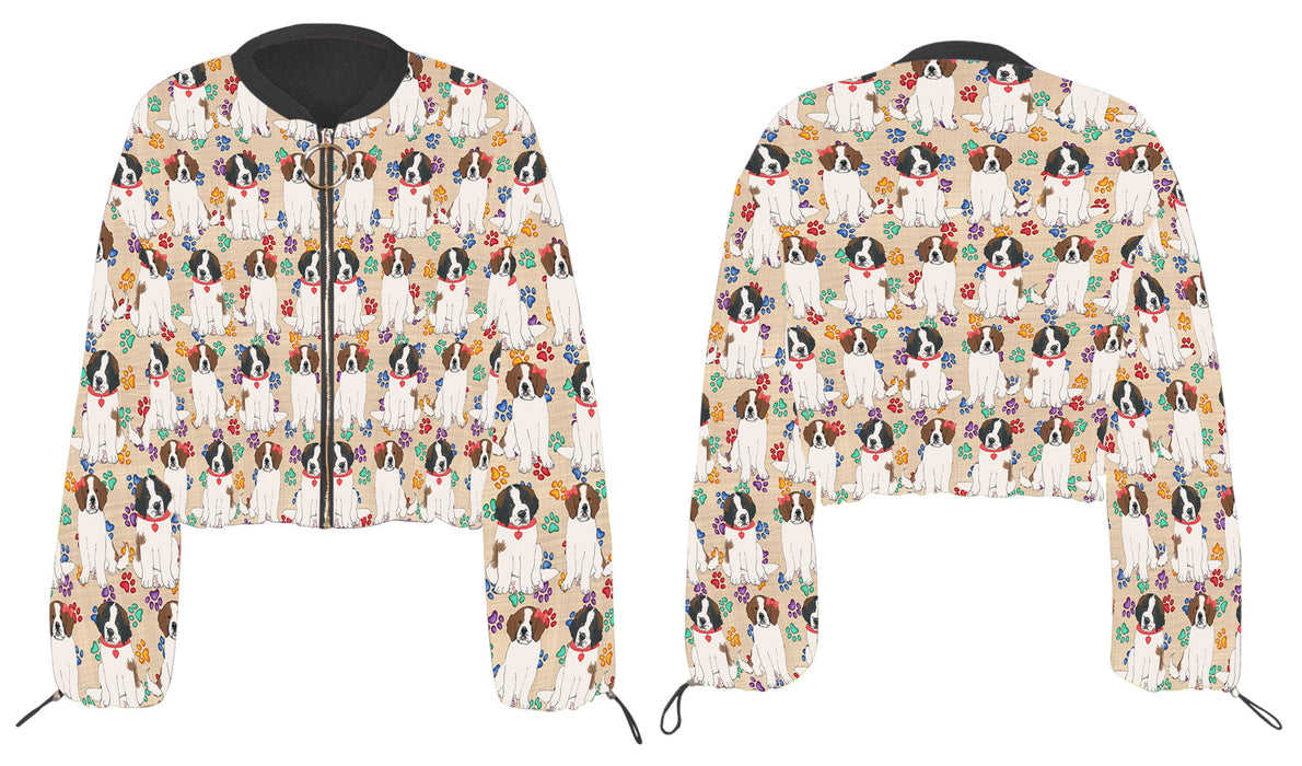 Rainbow Paw Print Saint Bernard Dogs Cropped Chiffon Women's Jacket WH50600