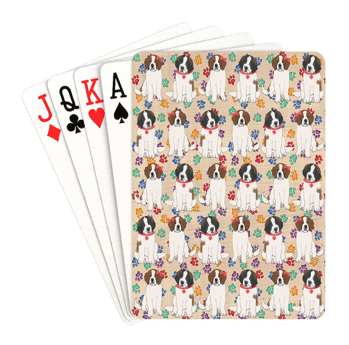 Rainbow Paw Print Saint Bernard Dogs Red Playing Card Decks