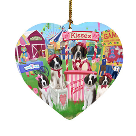 Carnival Kissing Booth Saint Bernard Dogs Heart Christmas Ornament HPOR56396