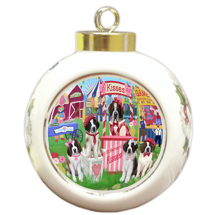 Carnival Kissing Booth Saint Bernard Dogs Round Ball Christmas Ornament RBPOR56396