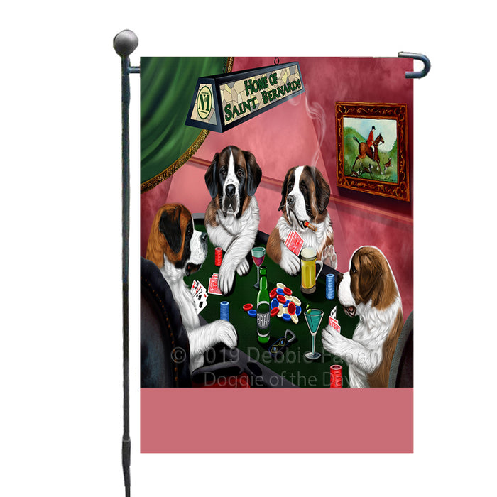 Personalized Home of Saint Bernard Dogs Four Dogs Playing Poker Custom Garden Flags GFLG-DOTD-A60292