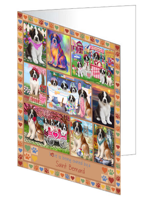 Love is Being Owned Saint Bernard Dog Beige Handmade Artwork Assorted Pets Greeting Cards and Note Cards with Envelopes for All Occasions and Holiday Seasons GCD77456