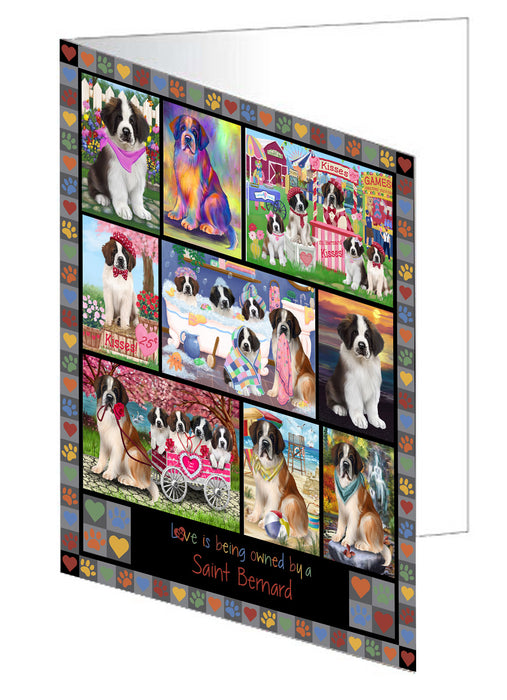 Love is Being Owned Saint Bernard Dog Grey Handmade Artwork Assorted Pets Greeting Cards and Note Cards with Envelopes for All Occasions and Holiday Seasons GCD77459