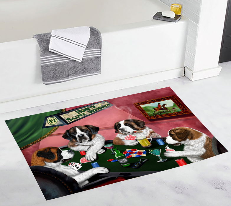 Home of  Saint Bernard Dogs Playing Poker Bath Mat
