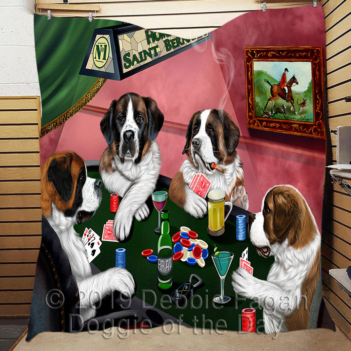 Home of  Saint Bernard Dogs Playing Poker Quilt