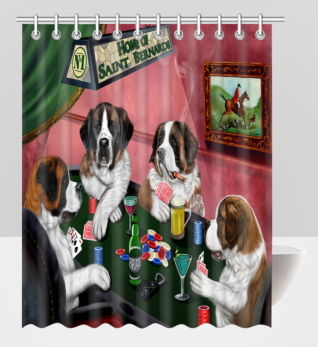 Home of  Saint Bernard Dogs Playing Poker Shower Curtain