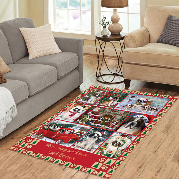 Love is Being Owned Christmas Saint Bernard Dogs Area Rug