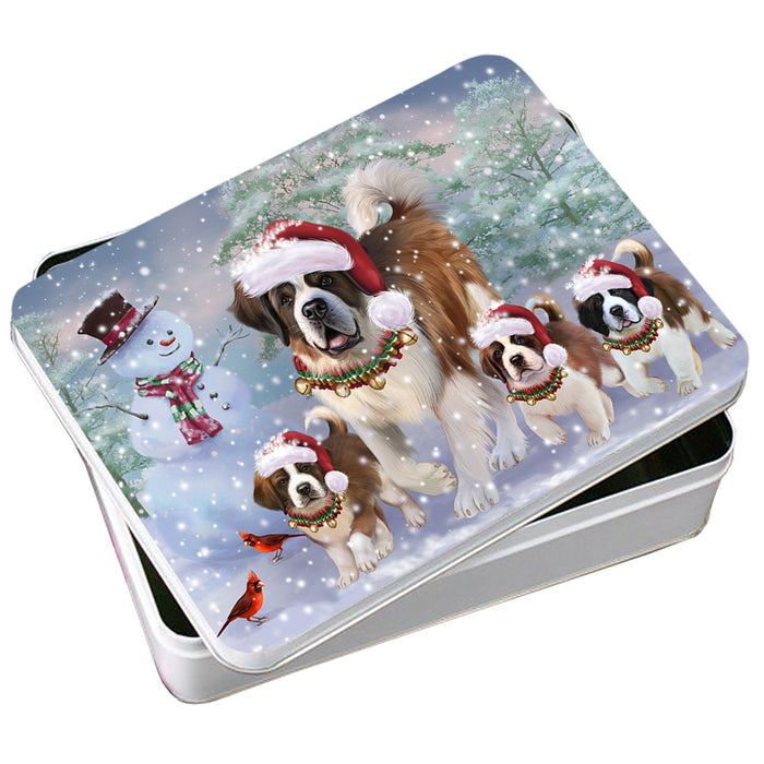 Christmas Running Family Saint Bernards Dog Photo Storage Tin PITN56584