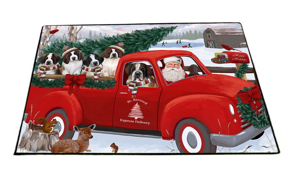 Christmas Santa Express Delivery Saint Bernards Dog Family Floormat FLMS52473