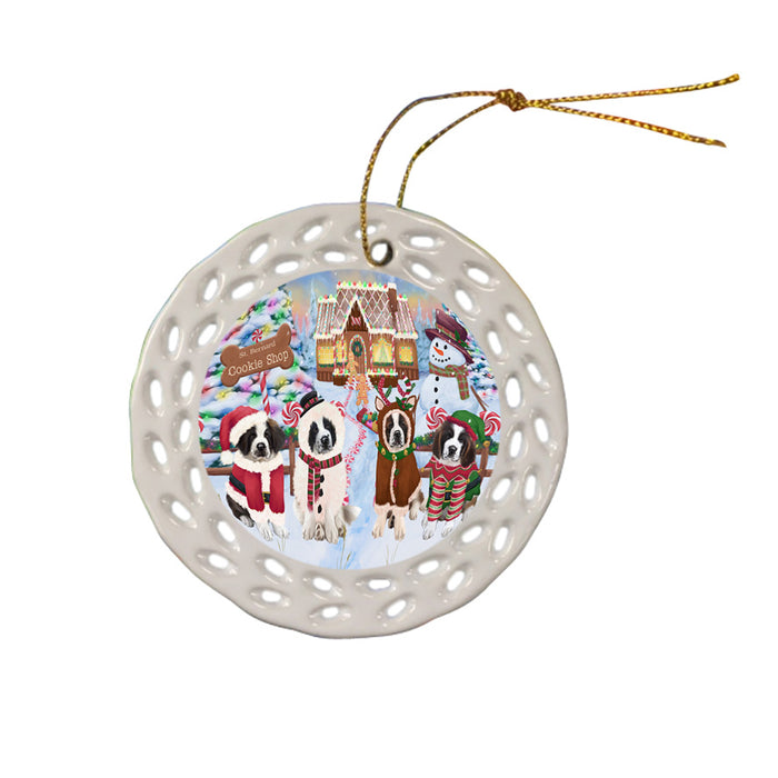 Holiday Gingerbread Cookie Shop Saint Bernards Dog Ceramic Doily Ornament DPOR56970