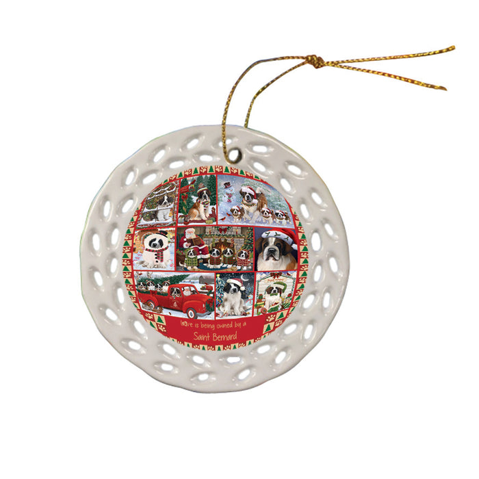 Love is Being Owned Christmas Saint Bernard Dogs Ceramic Doily Ornament DPOR57877