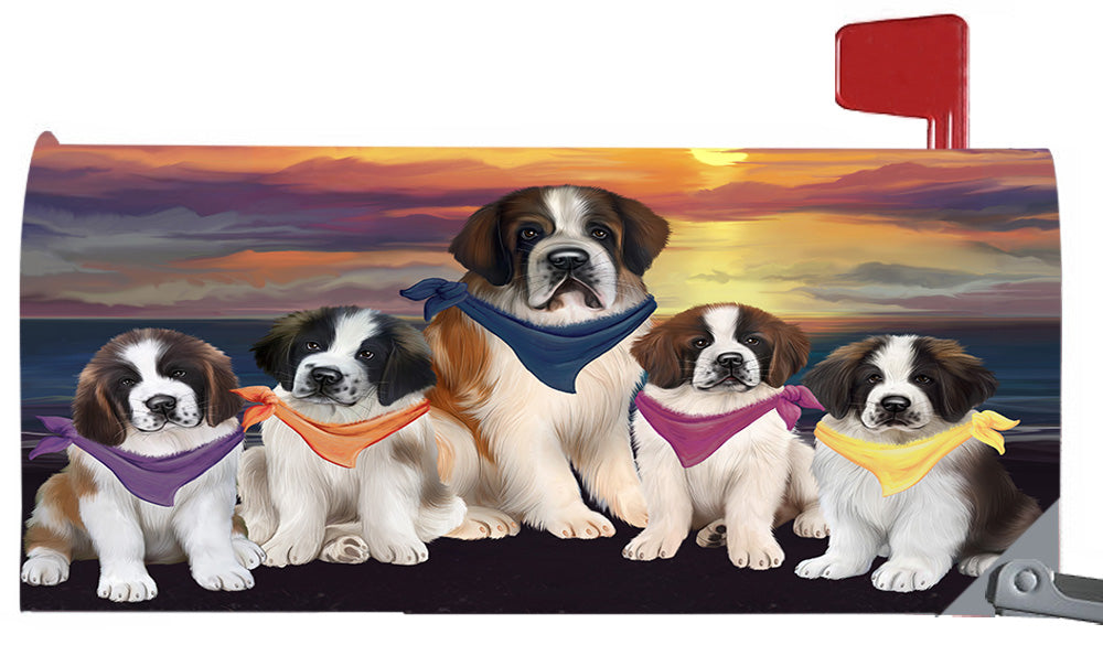 Family Sunset Portrait Saint Bernard Dogs Magnetic Mailbox Cover MBC48499
