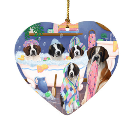 Rub A Dub Dogs In A Tub Saint Bernards Dog Heart Christmas Ornament HPOR57173