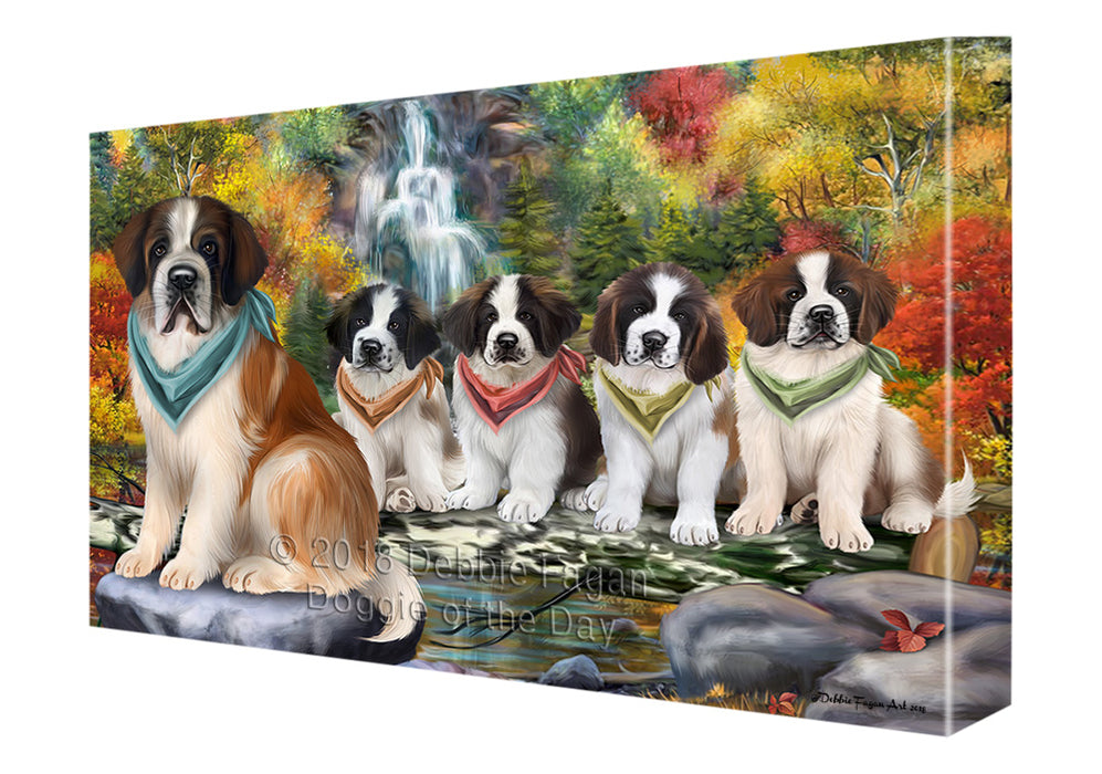 Scenic Waterfall Saint Bernards Dog Canvas Wall Art CVS60951