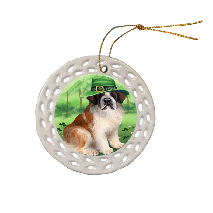 St. Patricks Day Irish Portrait Saint Bernard Dog Ceramic Doily Ornament DPOR49373