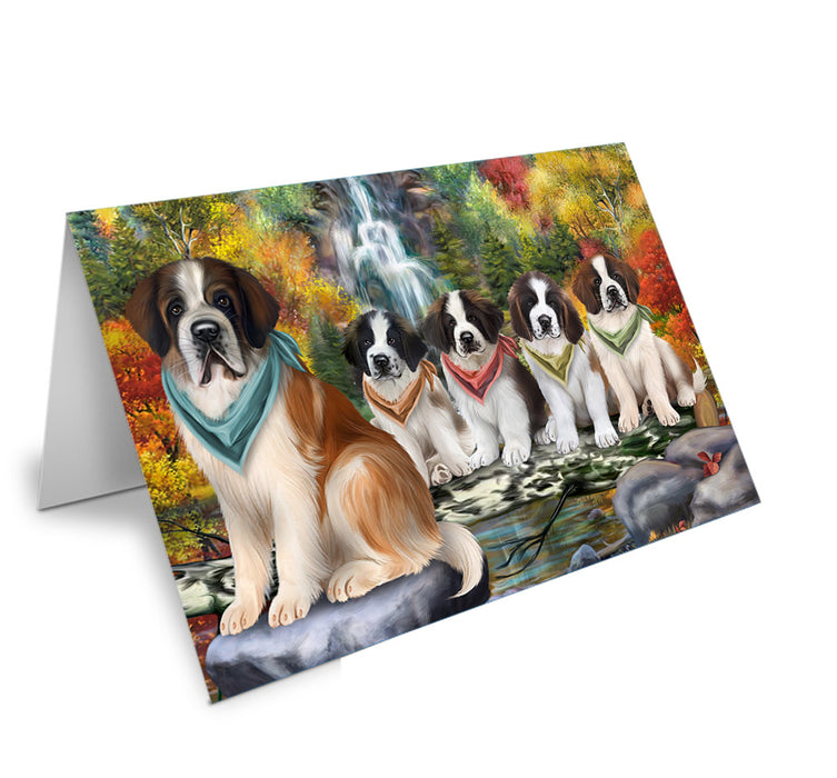 Scenic Waterfall Saint Bernards Dog Handmade Artwork Assorted Pets Greeting Cards and Note Cards with Envelopes for All Occasions and Holiday Seasons GCD52475