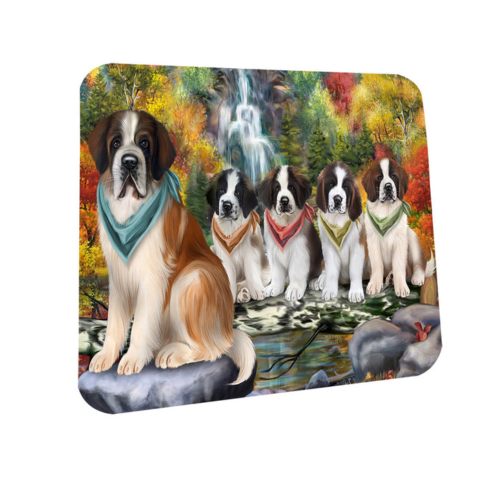 Scenic Waterfall Saint Bernards Dog Coasters Set of 4 CST49441