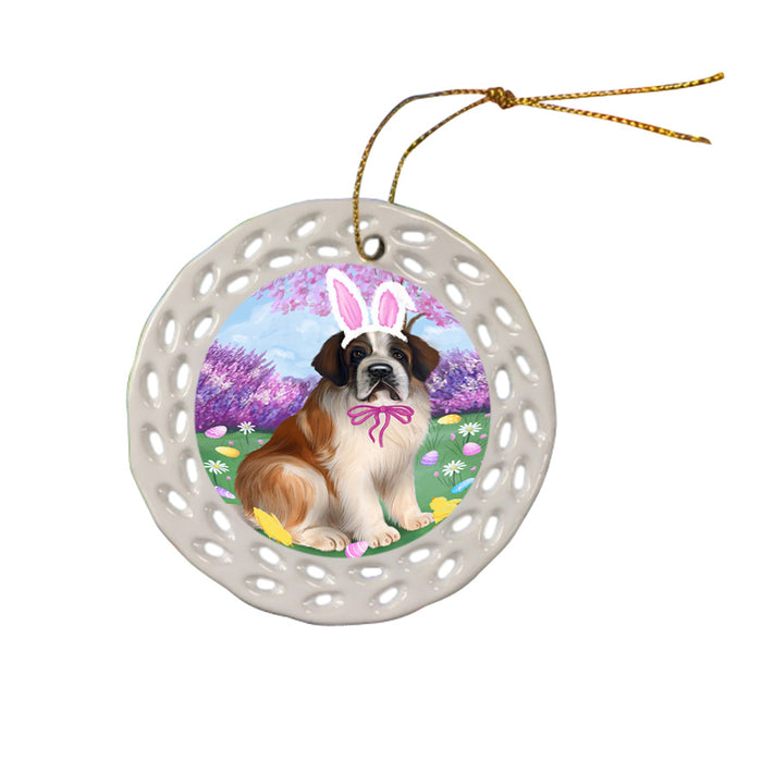 Saint Bernard Dog Easter Holiday Ceramic Doily Ornament DPOR49239