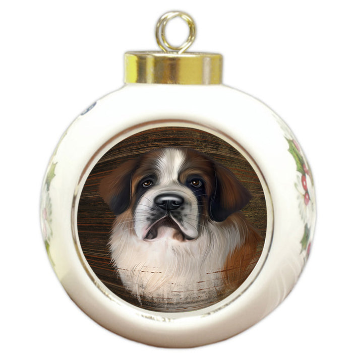 Rustic Saint Bernard Dog Round Ball Christmas Ornament RBPOR50465