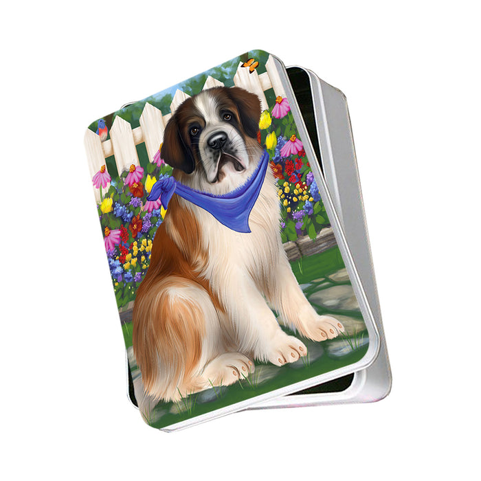 Spring Floral Saint Bernard Dog Photo Storage Tin PITN51801