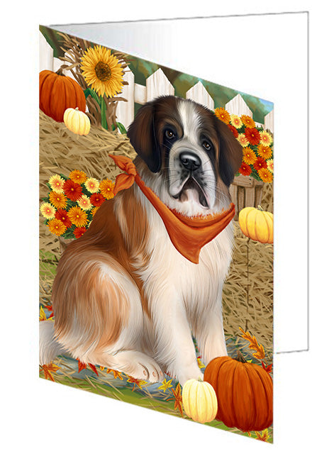Fall Autumn Greeting Saint Bernard Dog with Pumpkins Handmade Artwork Assorted Pets Greeting Cards and Note Cards with Envelopes for All Occasions and Holiday Seasons GCD56567