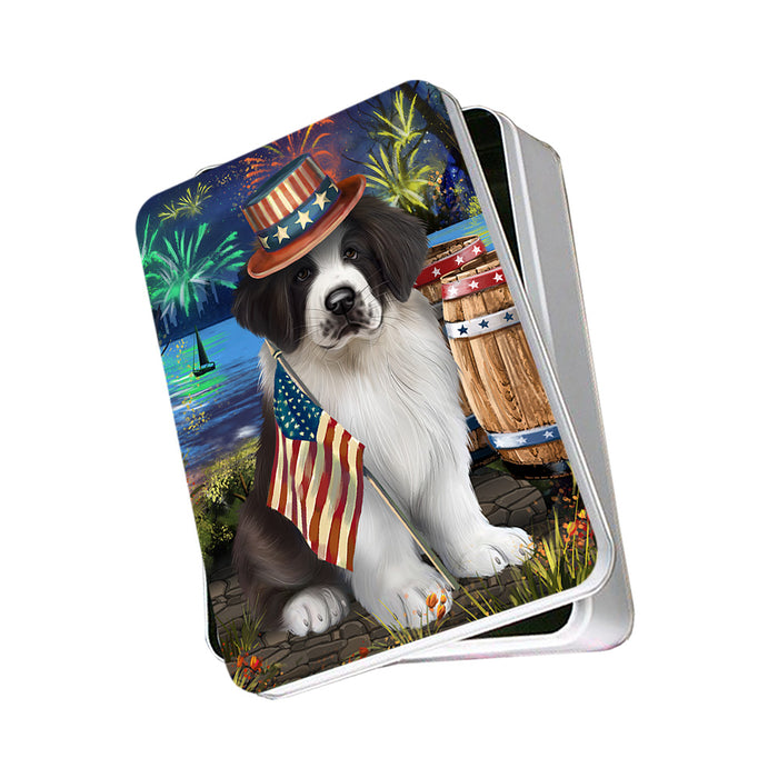 4th of July Independence Day Fireworks Saint Bernard Dog at the Lake Photo Storage Tin PITN50992