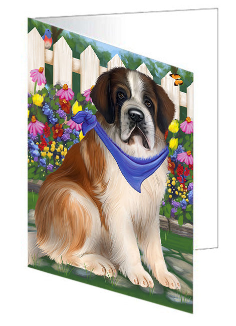 Spring Floral Saint Bernard Dog Handmade Artwork Assorted Pets Greeting Cards and Note Cards with Envelopes for All Occasions and Holiday Seasons GCD60464