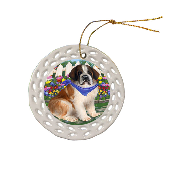 Spring Floral Saint Bernard Dog Ceramic Doily Ornament DPOR52145