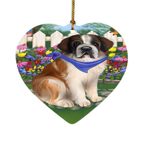 Spring Floral Saint Bernard Dog Heart Christmas Ornament HPOR52145