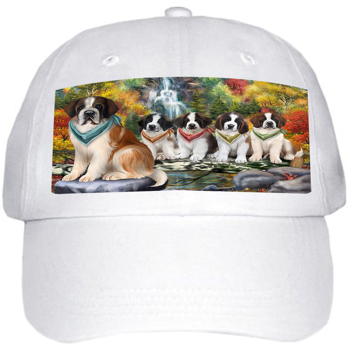 Scenic Waterfall Saint Bernards Dog Ball Hat Cap HAT52281