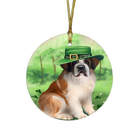 St. Patricks Day Irish Portrait Saint Bernard Dog Round Flat Christmas Ornament RFPOR49364