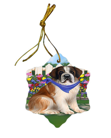 Spring Floral Saint Bernard Dog Star Porcelain Ornament SPOR52136