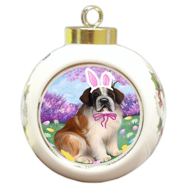 Saint Bernard Dog Easter Holiday Round Ball Christmas Ornament RBPOR49239