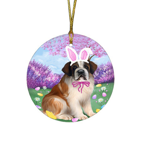 Saint Bernard Dog Easter Holiday Round Flat Christmas Ornament RFPOR49230