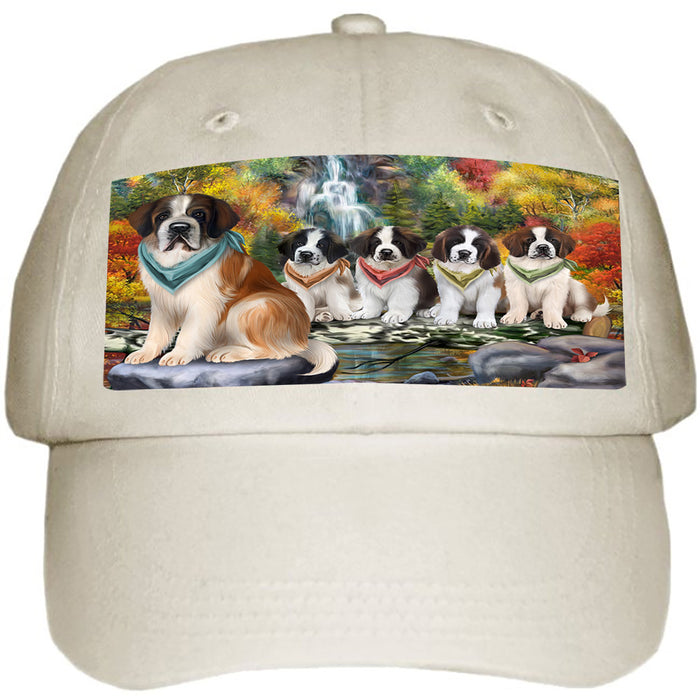 Scenic Waterfall Saint Bernards Dog Ball Hat Cap HAT52281