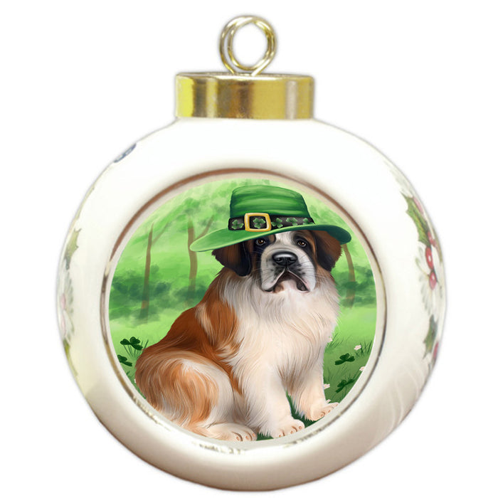 St. Patricks Day Irish Portrait Saint Bernard Dog Round Ball Christmas Ornament RBPOR49373