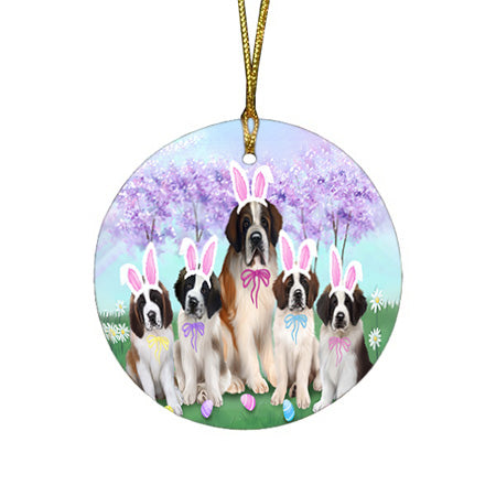 Saint Bernards Dog Easter Holiday Round Flat Christmas Ornament RFPOR49231