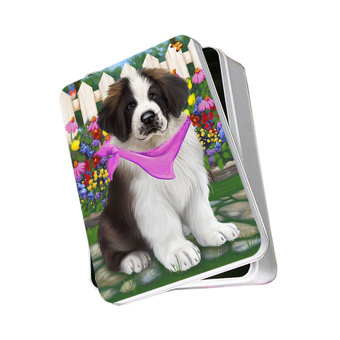 Spring Floral Saint Bernard Dog Photo Storage Tin PITN51802