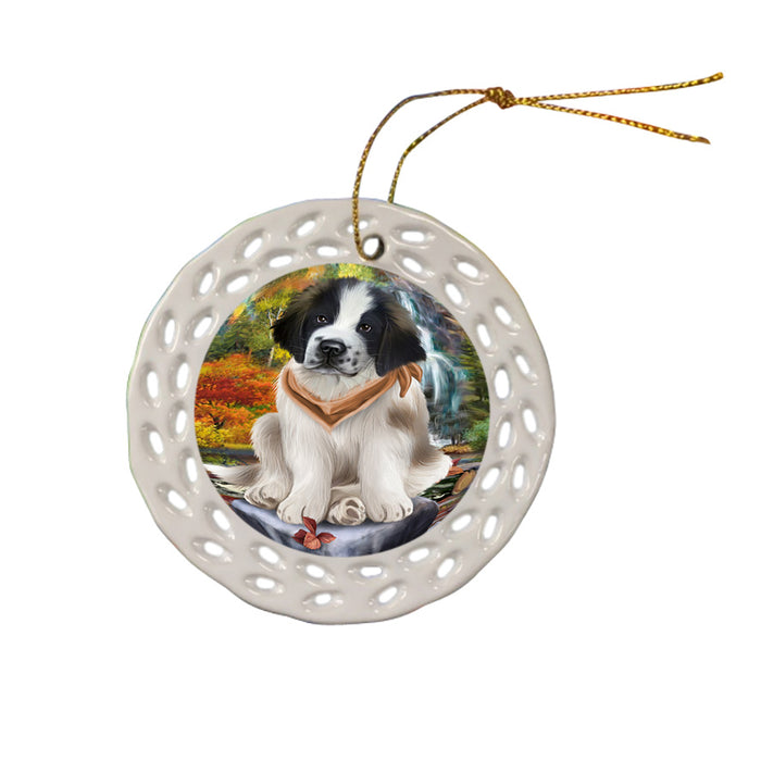 Scenic Waterfall Saint Bernard Dog Ceramic Doily Ornament DPOR49517