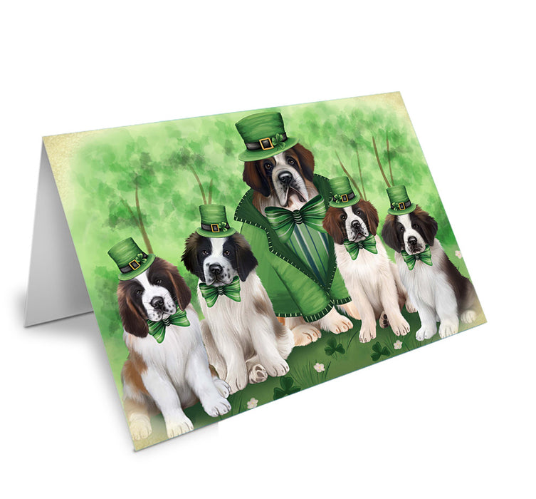 St. Patricks Day Irish Family Portrait Saint Bernards Dog Handmade Artwork Assorted Pets Greeting Cards and Note Cards with Envelopes for All Occasions and Holiday Seasons GCD52151
