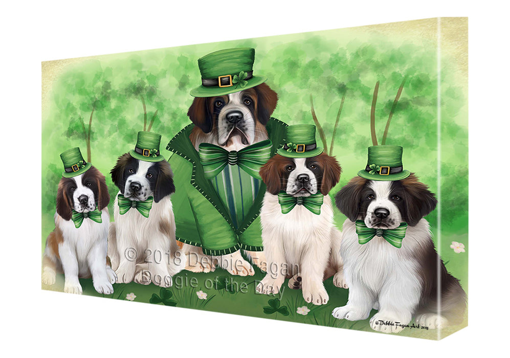 St. Patricks Day Irish Family Portrait Saint Bernards Dog Canvas Wall Art CVS59259