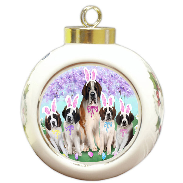 Saint Bernards Dog Easter Holiday Round Ball Christmas Ornament RBPOR49240