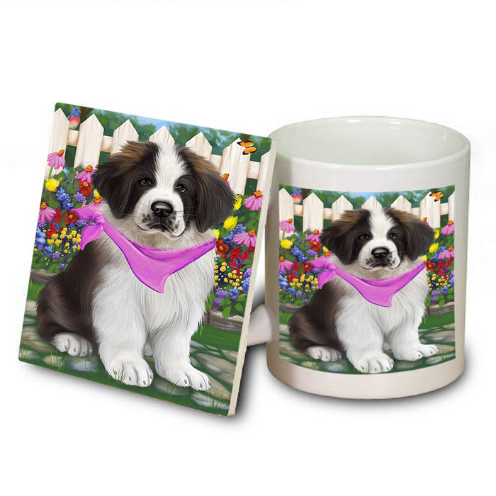 Spring Floral Saint Bernard Dog Mug and Coaster Set MUC52231