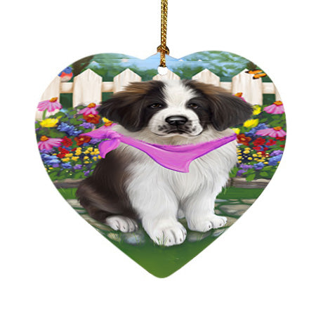 Spring Floral Saint Bernard Dog Heart Christmas Ornament HPOR52146