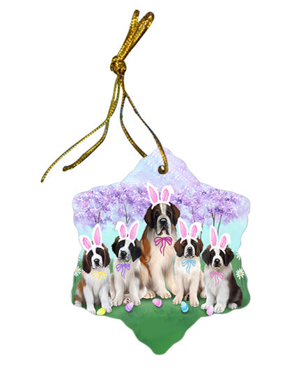 Saint Bernards Dog Easter Holiday Star Porcelain Ornament SPOR49232
