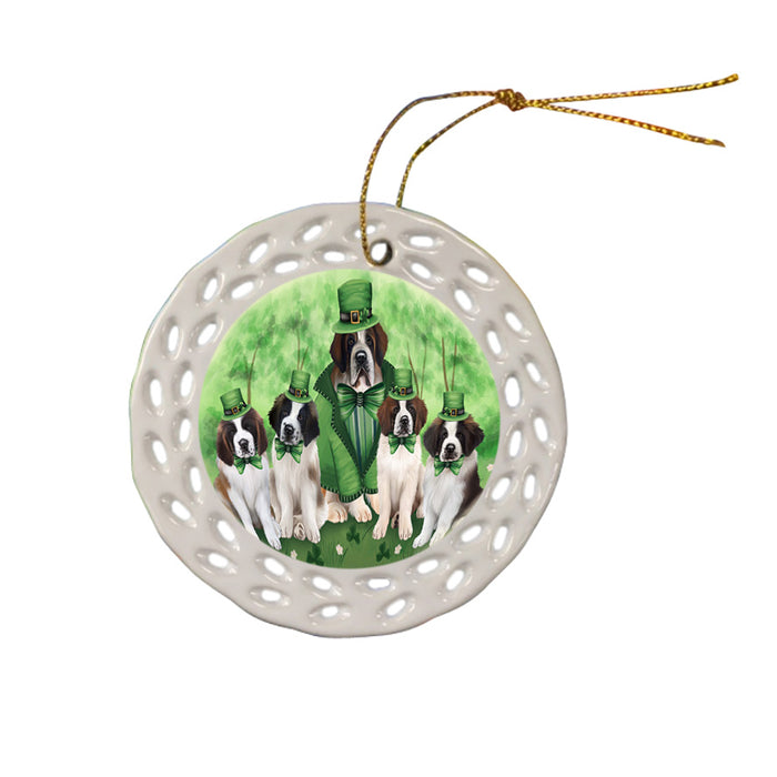 St. Patricks Day Irish Family Portrait Saint Bernards Dog Ceramic Doily Ornament DPOR49374