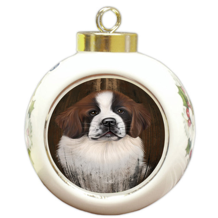 Rustic Saint Bernard Dog Round Ball Christmas Ornament RBPOR50466