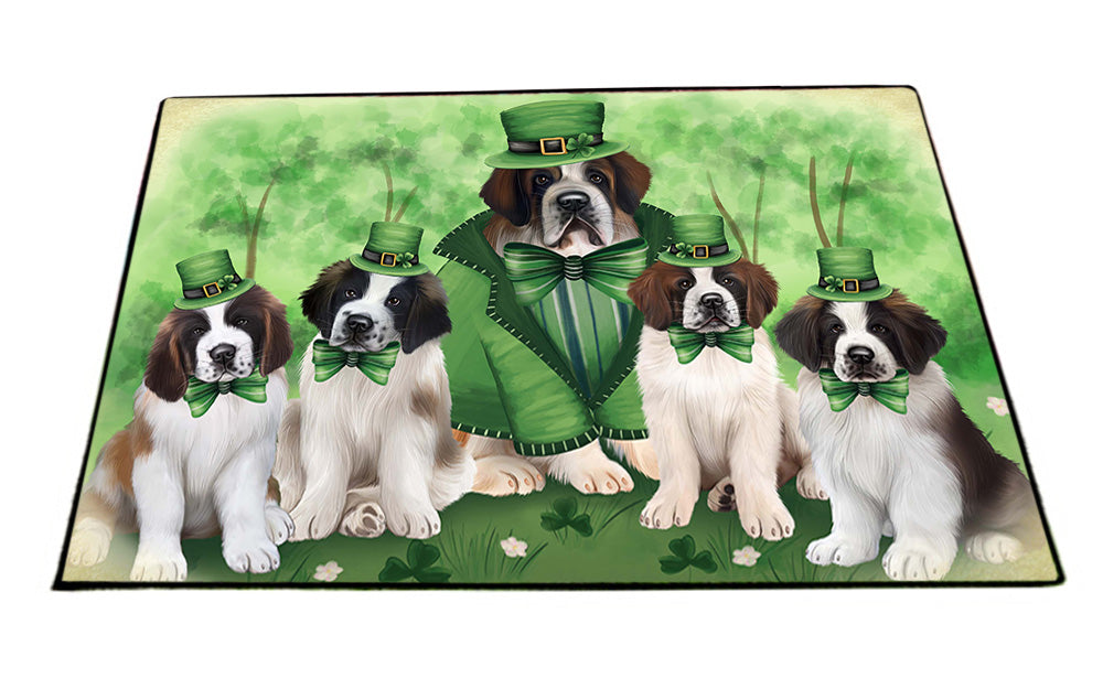 St. Patricks Day Irish Family Portrait Saint Bernards Dog Floormat FLMS49755