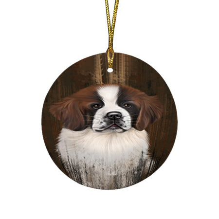 Rustic Saint Bernard Dog Round Flat Christmas Ornament RFPOR50457